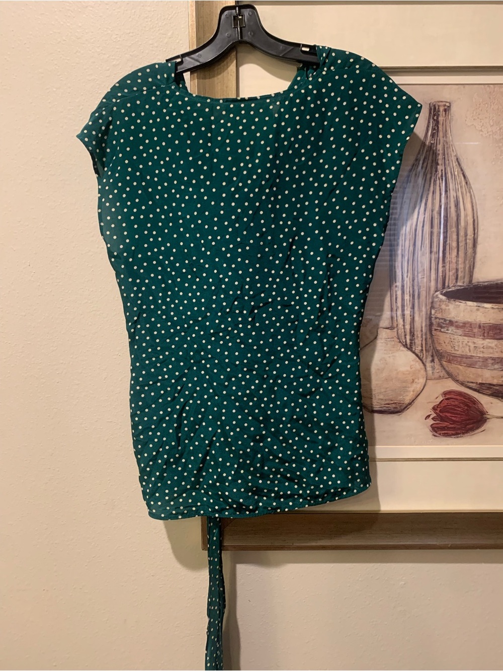 Anthropologie/ Maeve Teal 100% Silk Polka Dot Ruched Cowl Neck Blouse - Picture 3 of 10